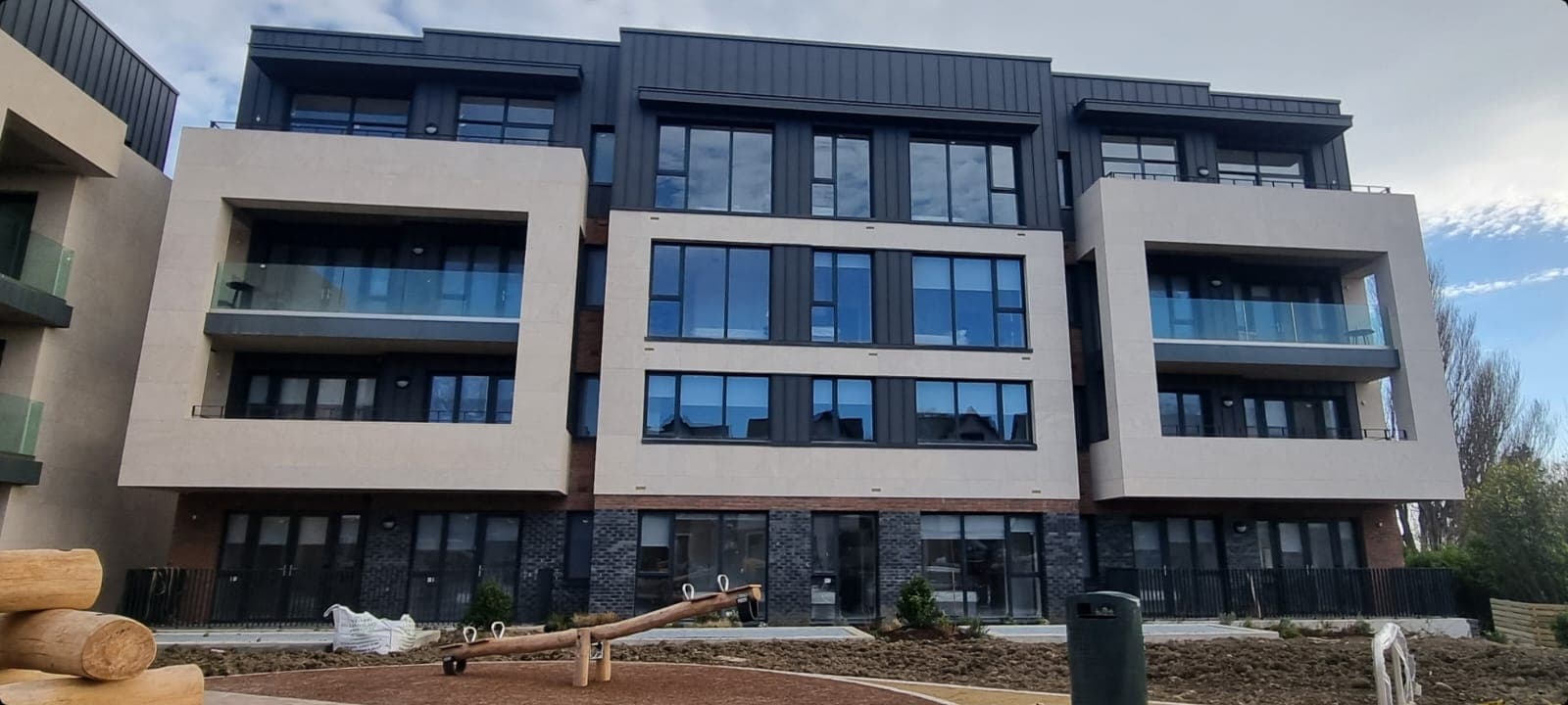 Modern apartment development, alternate view of the window installation